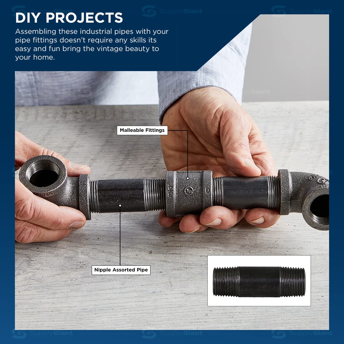 Everflow OQCM1270-4 Tubo de Acero para pezón, Negro, 1/2"-7"