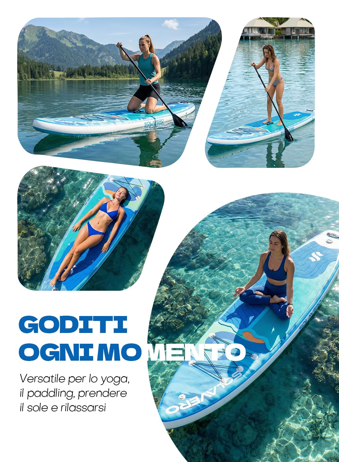 SOLAVERO Tavola da Sup Gonfiabile, 335 x 83 x 15 cm Tavola da Paddle con Antiscivolo EVA, Pagaia Regolabile, 3 Pinne, Surf Gonfiabile per Tutti i Livelli di Abilità, Fino a 200kg