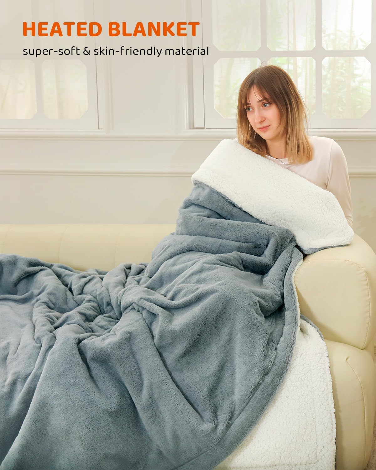 Heated Blanket Full Size Electric Blanket, Faux Fur Heat Blanket, Super Soft Cozy Heating Blanket with 9 Heating Levels & 1-9 Hours Auto Off, Fast Heating & Overheat Protection, 72" x 84", Gray - Image 3