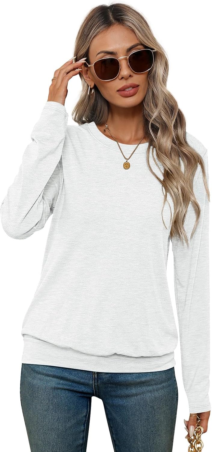 Womens Long Sleeve Shirts Casual Banded Hem Tops Basic Tees Spring Outfits Clothes 2026 - Image 2