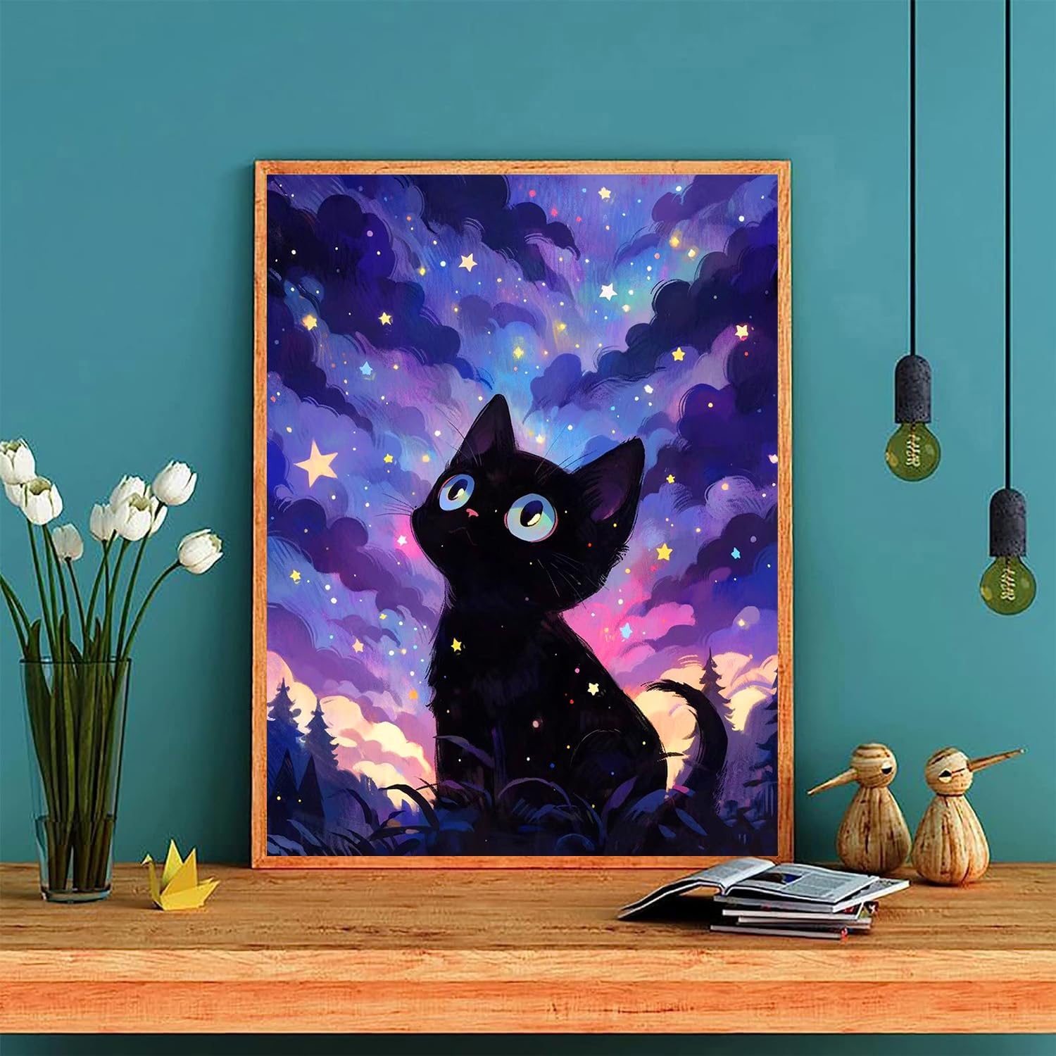 ijbnhd Cat Diamond Art Kits forAdults Starry Night, 12x16 inch image 3