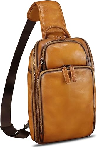 Bolso bandolera de cuero genuino para hombres y mujeres, mochila bandolera de cuero vintage para iPad Pro de 11 pulgadas