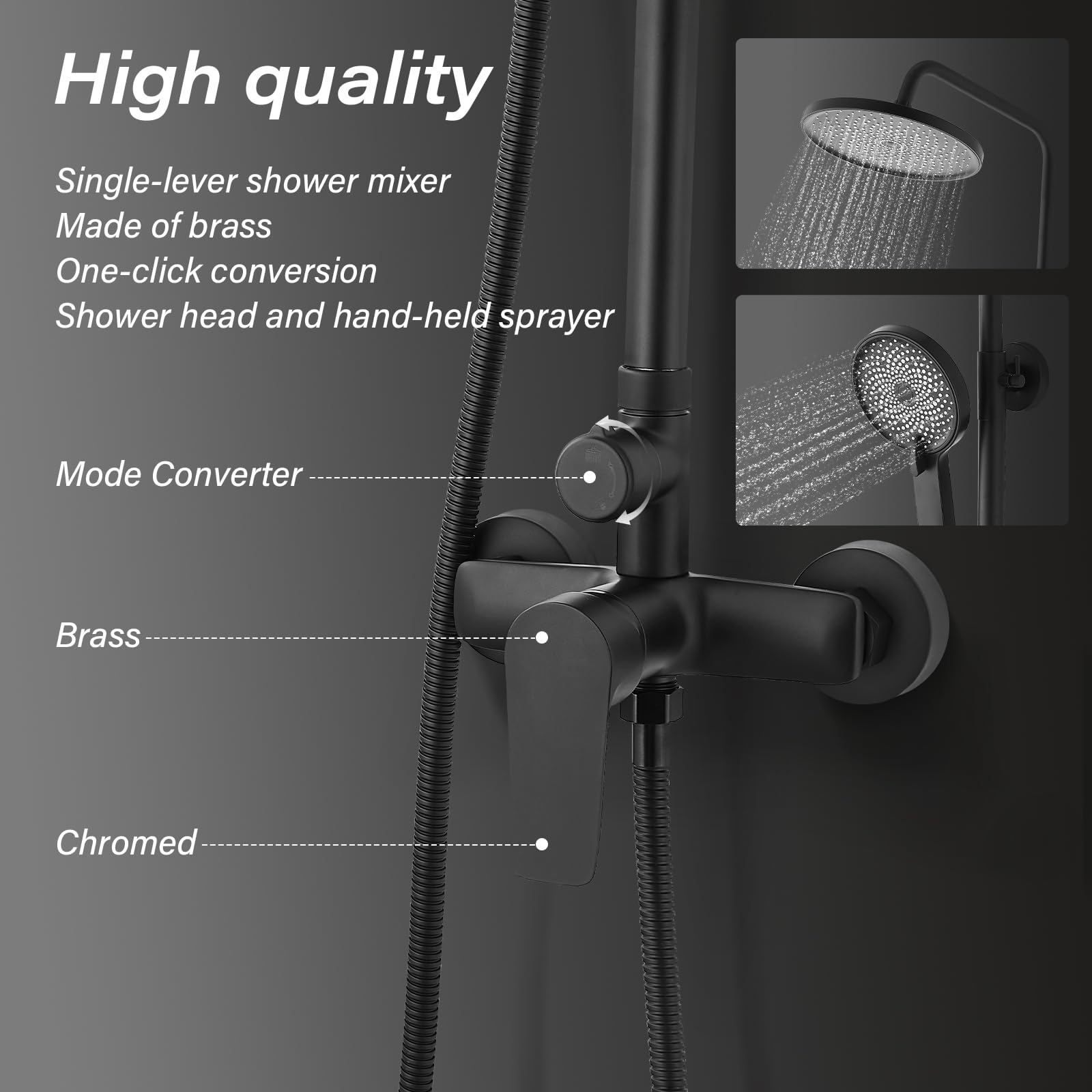 Columna de Ducha Mecánica STANEW, Conjunto de Ducha, Cuarto de Baño, Redondo Puño ABS con 3 Chorros, Mezclador Ajustable en Altura Sistema de Ducha