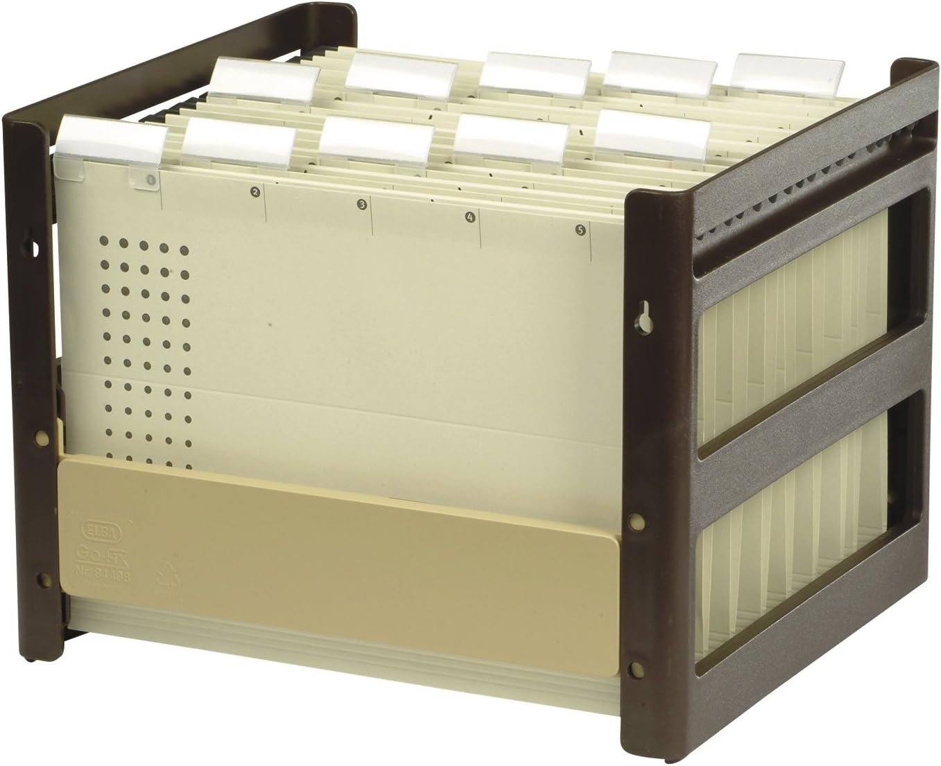 ElbaGo-Fix 84409 Suspension Filing Basket Filled Unmounted with 10 Suspension Files Chamois 1 Item Brown