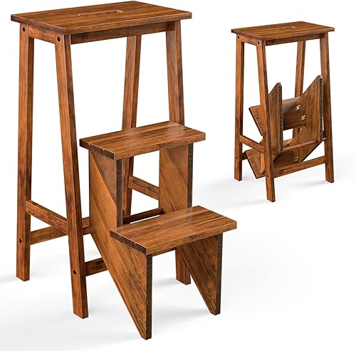 Giantex Escalera de 3 escalones, ligera escalera multifuncional 3 en 1 con pedal reversible antideslizante, diseño de mango hueco, utilizada para