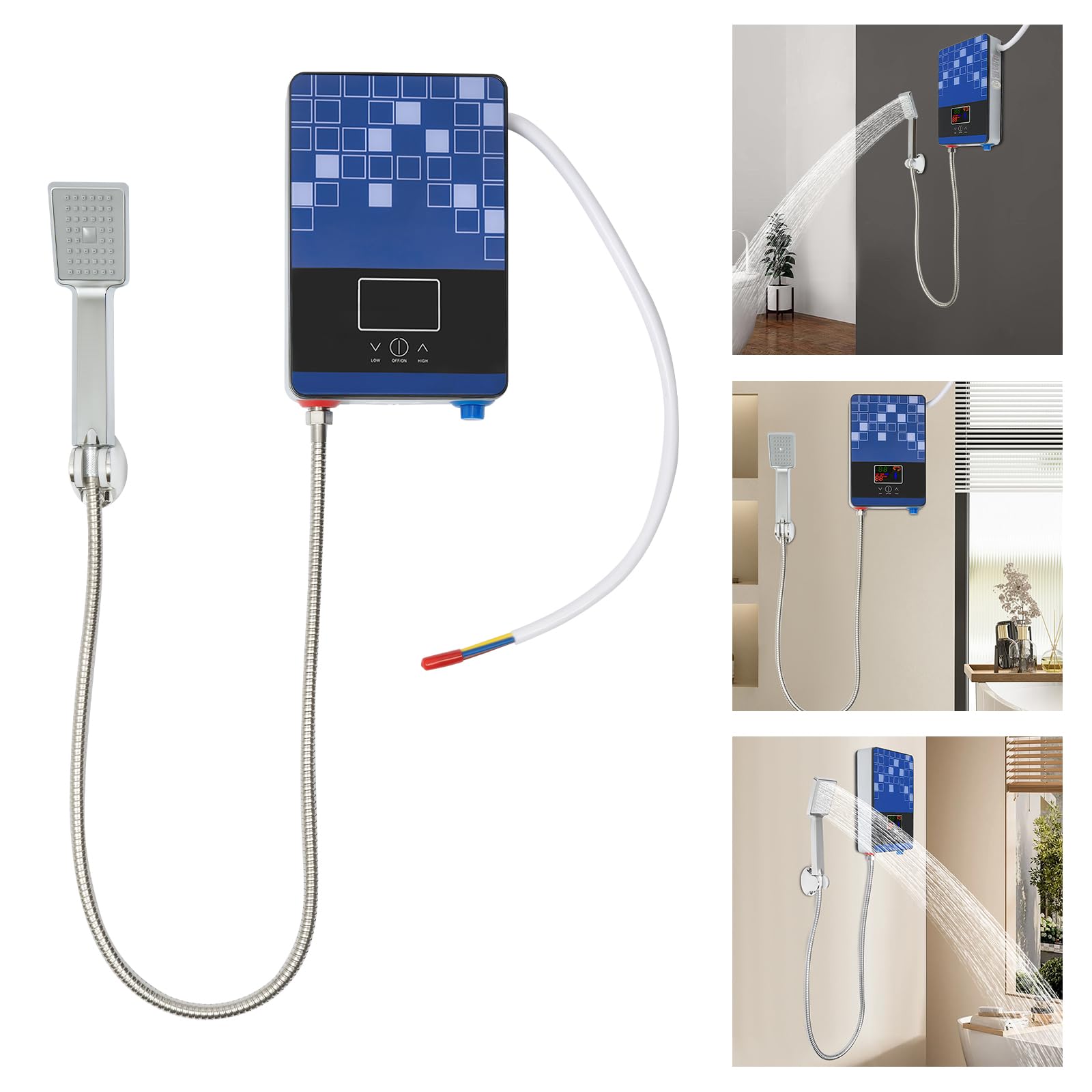 6500 W, scaldabagno elettrico 220 V, doccia digitale 30-55 °C, riscaldamento istantaneo, senza serbatoio, temperatura costante