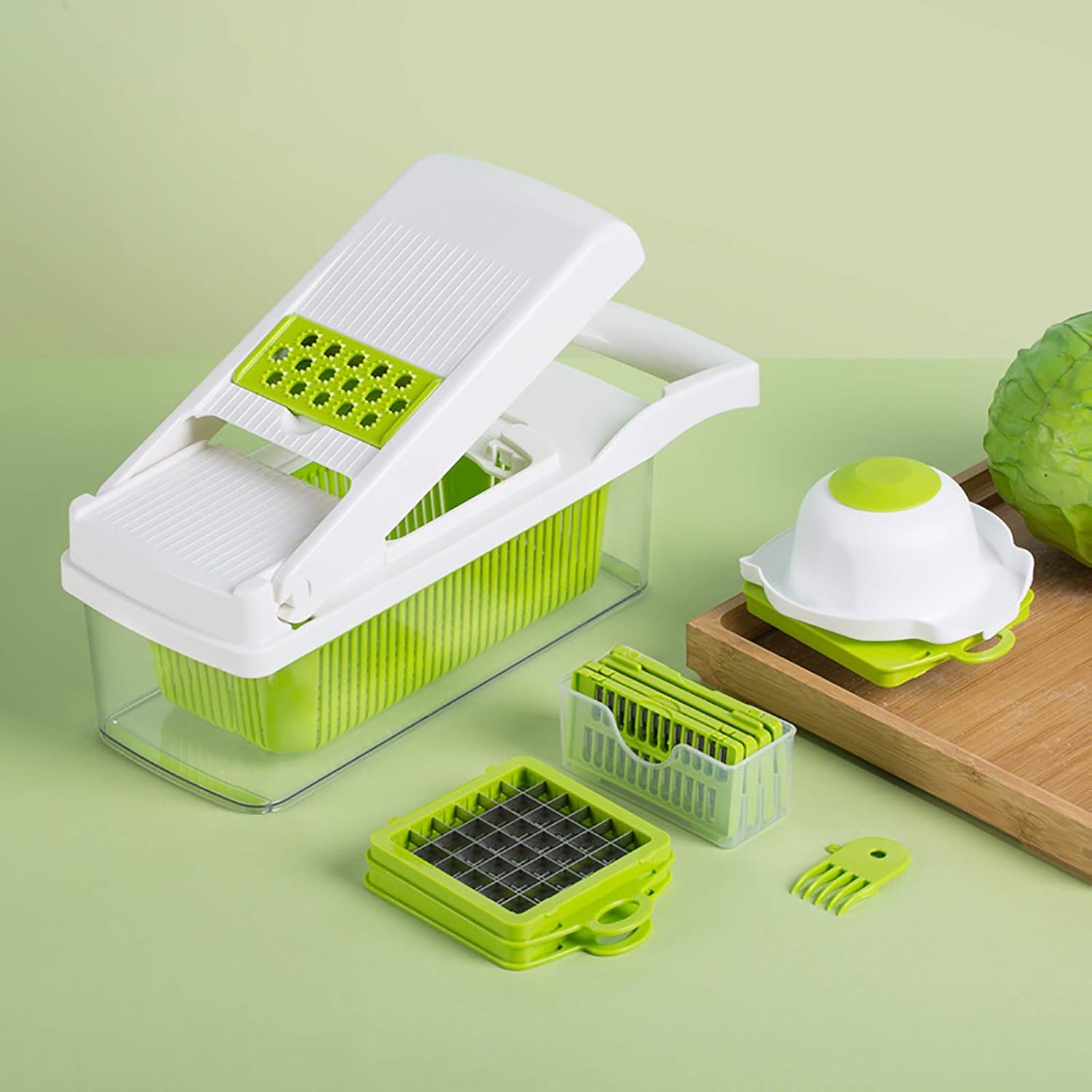 Onion Mincer Chopper Dicer Multifunctional Salad Food Chopper Spiralizer Vegetable Chopper with Container Kitchen Mandolin Slicer for Cabbage Potato Garlic Tomato Fruit-Blue 32 x 12 x 11 cm (12 x 5 x