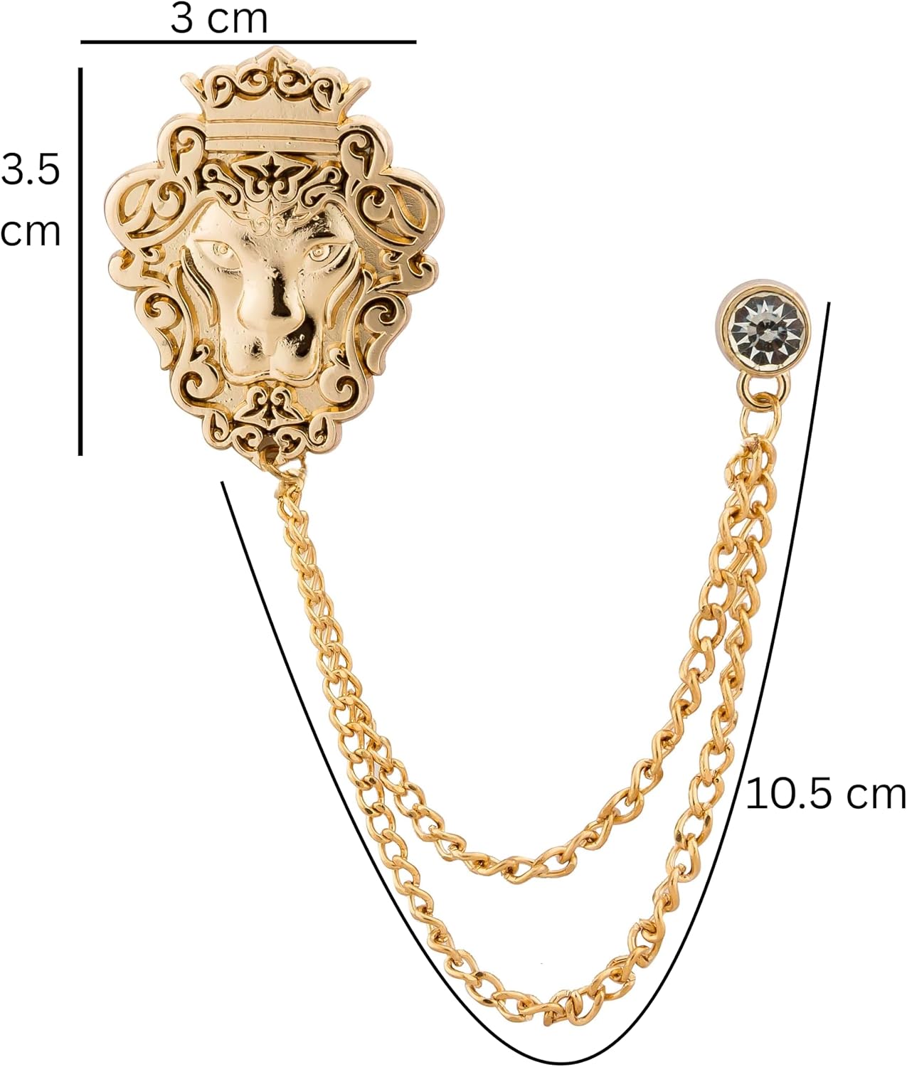 Knighthood Vintage Men Golden Crowned Lion King With Stone Hanging Chain Brooch Pins Lapel Pin, Suit Coat for Women Accessories