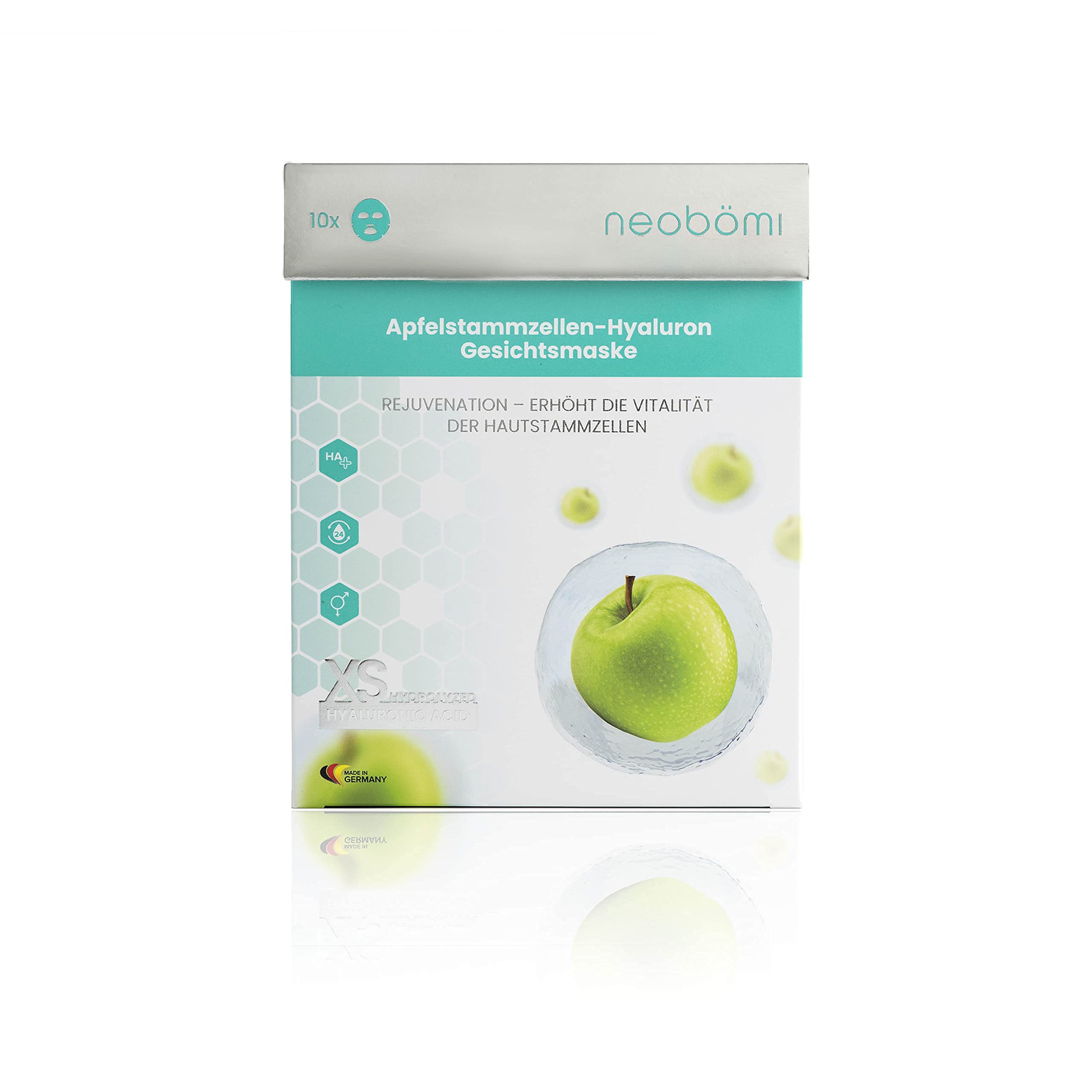 Máscara facial hialurónica, ácido hialurónico hidrolizado, alta dosis con células madre de manzana de Neobömi®, antienvejecimiento, perfecto cuidado facial