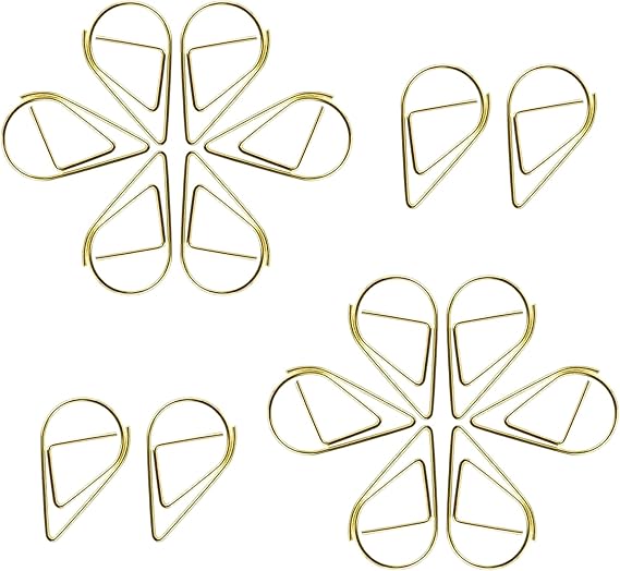 Gold Paper Clips 150 Pieces Water Drop Paper Clips, Golden Droplet Paper Clips Metal Paper Clips