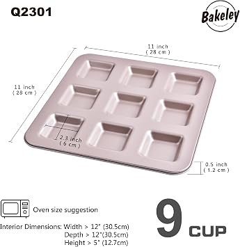 Financier Cake Pan, 9-Cavity Non-Stick Square Muffin Pan Biscuits Cookies Bakeware for Oven Baking (Champagne Gold)