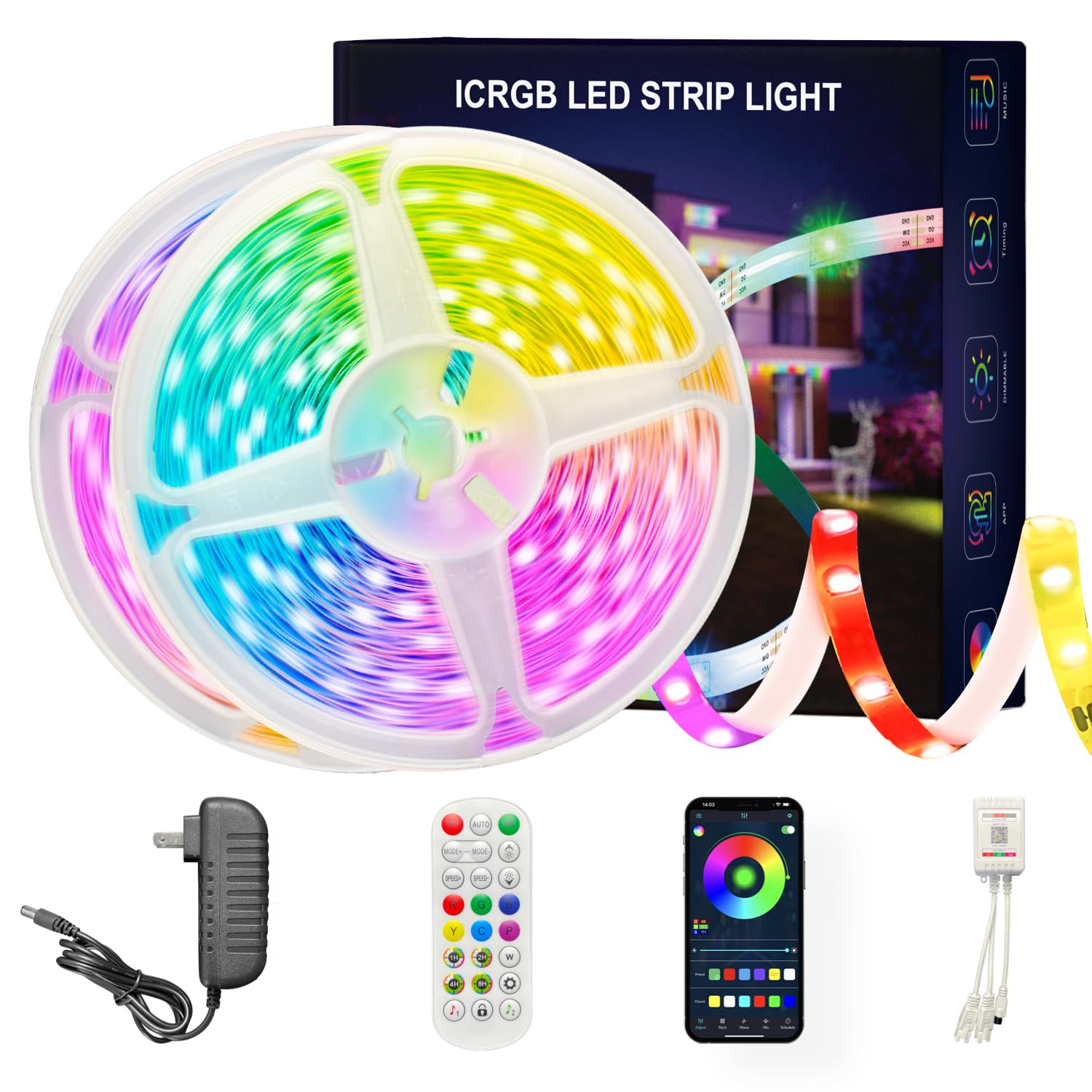 ATHONO 100 ft(2 Rolls of 50ft) IC+RGB,Led Lights for Bedroom,Music Sync Color Changing,Led Strip Lights,with Remote App Control Led Strip,Led Lights for Room Home Kitchen Decor Party