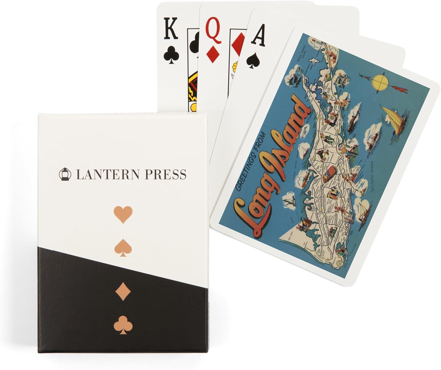 Lantern Press Greetings from Long Island, New York View, Vintage Halftone, 52 Playing Cards for Adults, Poker Size Card Deck