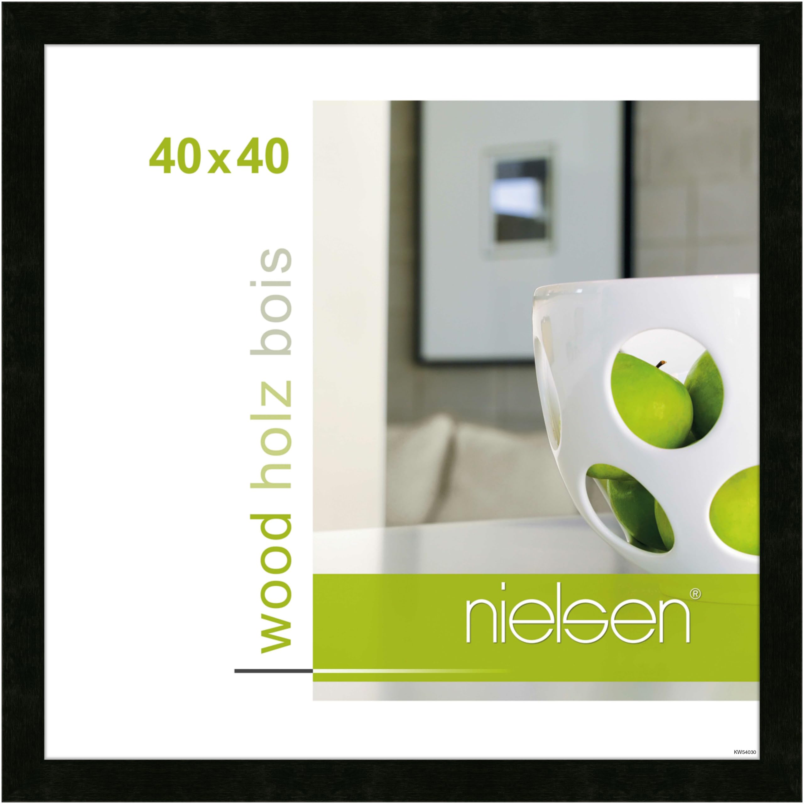 nielsen Essential Wooden Picture Frame - Black 40x40cm - with Float Glass and Easy Push-Turn Clips