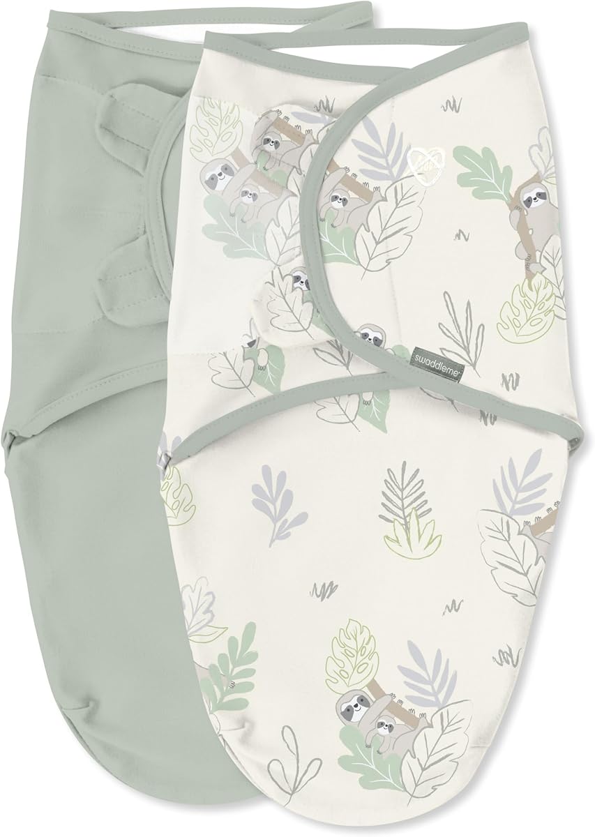 SwaddleMe by Ingenuity Original Swaddle, 100% Cotton, Improves Sleep & Calms Startle Reflex, 0-3 Months, 1.0 TOG, 2-Pack, Baby Swaddle Blanket - Peekaboo Sloth