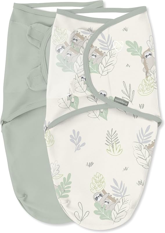SwaddleMe by Ingenuity Original Swaddle, 100% Cotton, Improves Sleep & Calms Startle Reflex, 0-3 Months, 1.0 TOG, 2-Pack, Baby Swaddle Blanket - Peekaboo Sloth