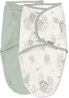 SwaddleMe by Ingenuity Original Swaddle, 100% Cotton, Improves Sleep & Calms Startle Reflex, 0-3 Months, 1.0 TOG, 2-Pack, Baby Swaddle Blanket - Peekaboo Sloth