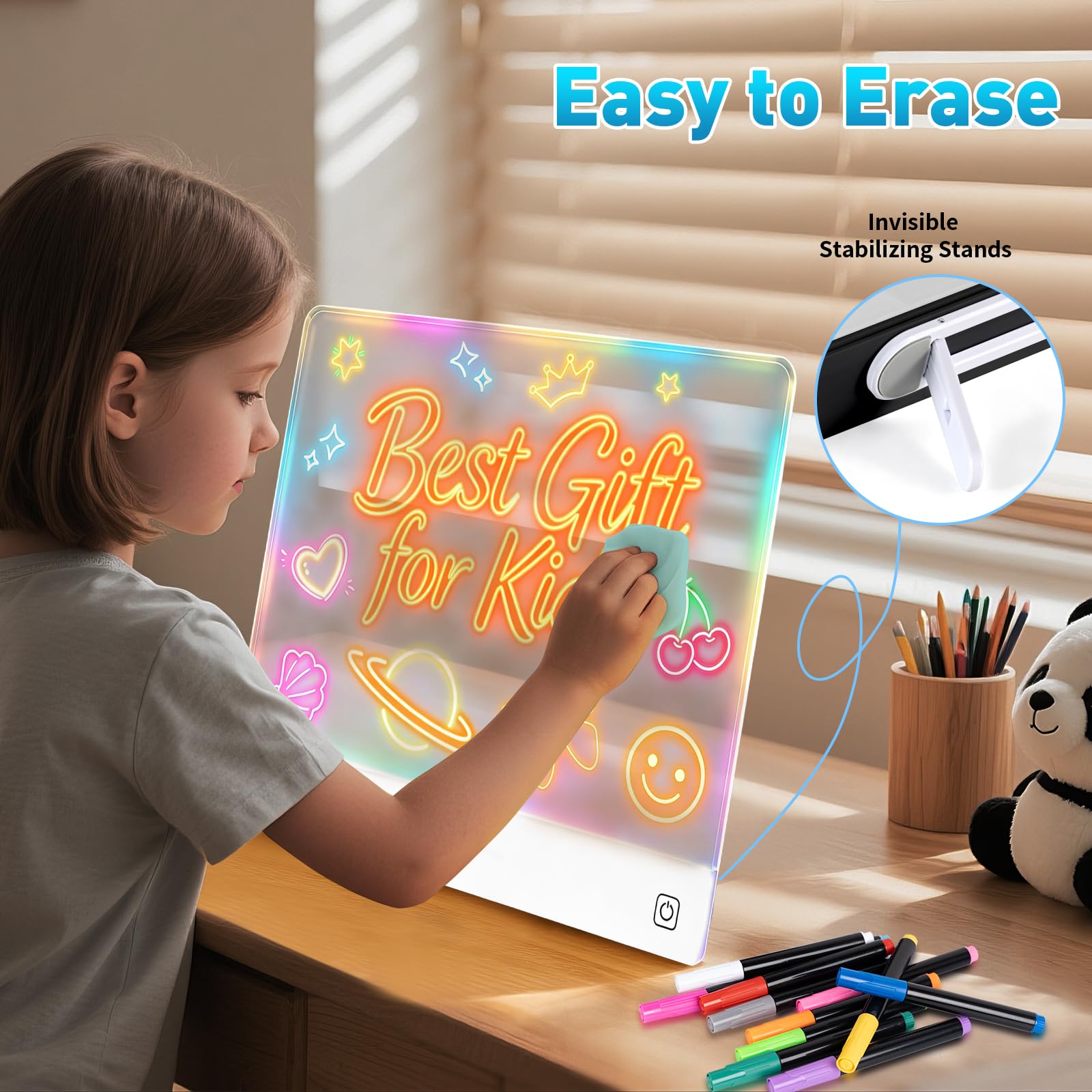 Lumi-Tafel, wiederaufladbares LED-Notizbrett mit 7 Farben, 40,6 cm, beleuchtet, trocken abwischbar, Lumi-Tafel, LED-Zeichenbrett für Kinder, Skizzieren, Geschenk, Spielzeug für Kinder/Mädchen/Teenager
