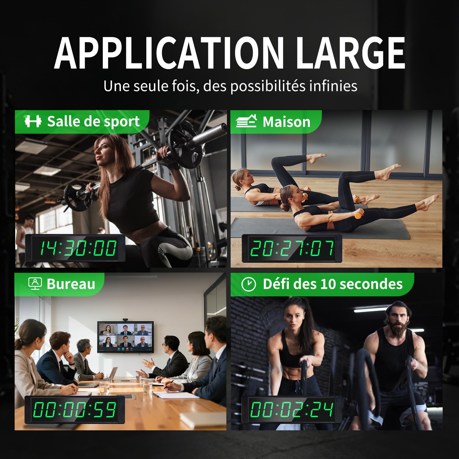 LUCKY TIME Minuteur Fitness LED avec Télécommande et Bouton Start/Stop | Chronomètre Compte à Rebours, Minuteur d’Intervalle 12/24H pour Salle de Sport à Domicile