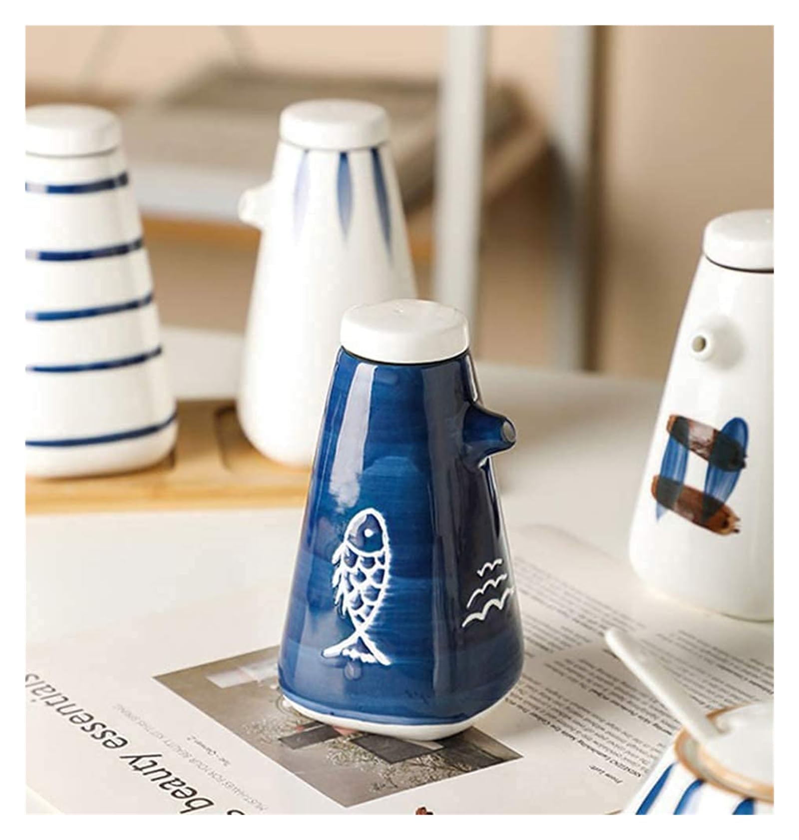 Dispensador de Aceite y vinagre, Elegante dispensador de Aceite y vinagre de cerámica, Juego de 3, condimentos, Utensilios de Cocina, Almacenamiento de Cocina