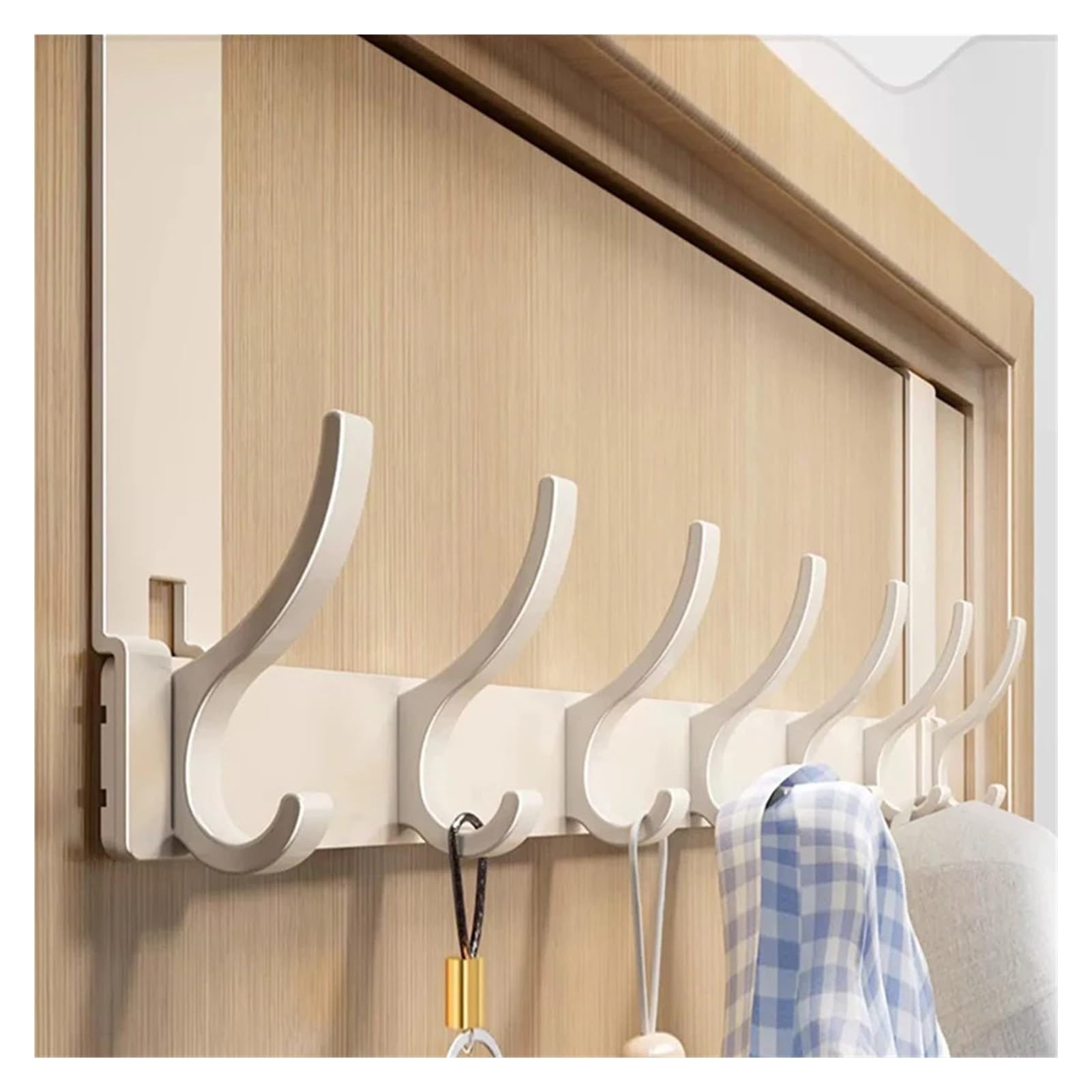 Ganchos para colgar en la puerta Ganchos blancos for puerta, 6 ganchos, sección corta, sin perforar, for colgar en la puerta de entrada.(Beige)
