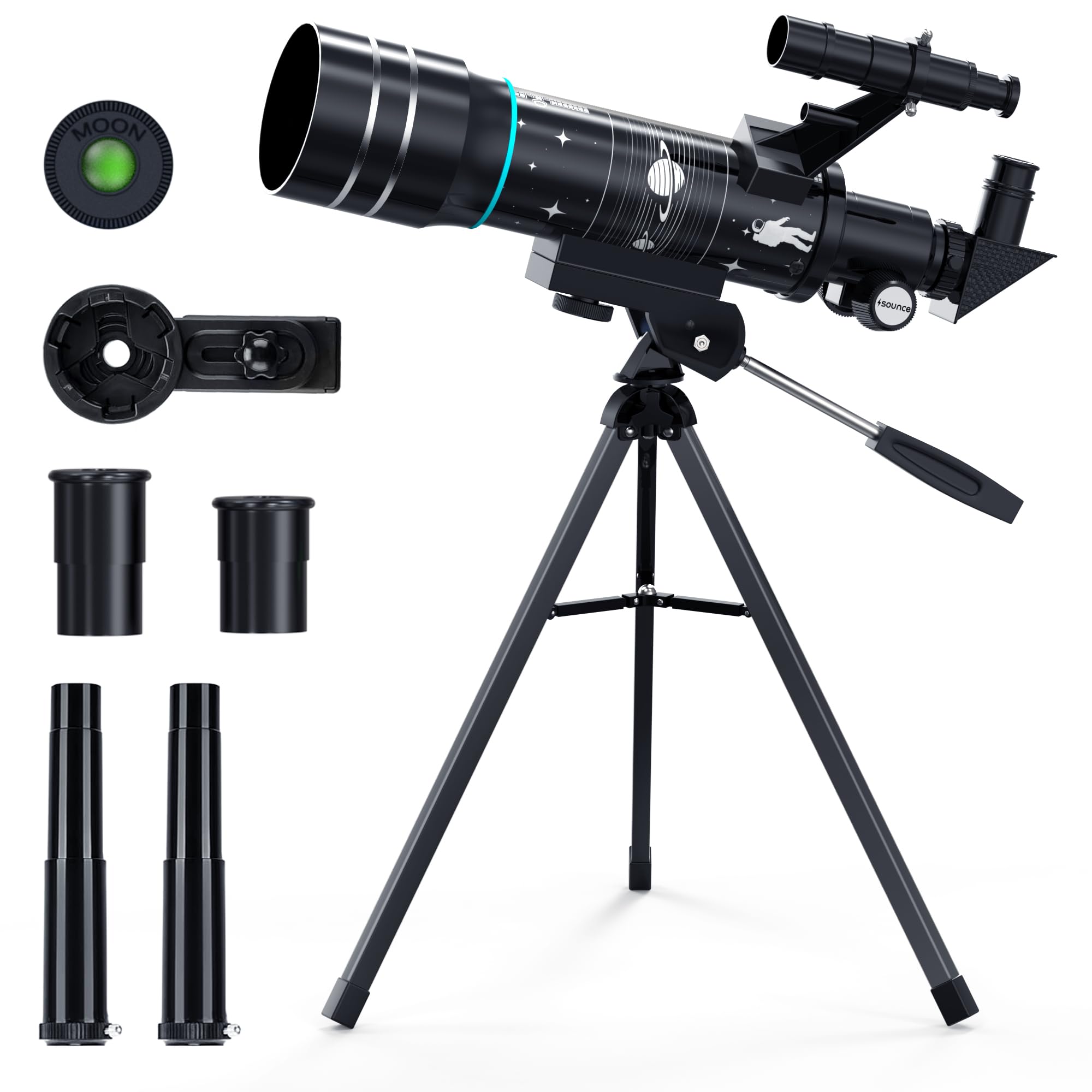 Sounce Astronomical Land and Sky Refractor Telescope with 20x–96x Ultra Zoom for Beginners Kids Fully Coated Glass Optics Alt-Az Mount to Explore Moon Planets and Bright Celestial Objects Star (Black)