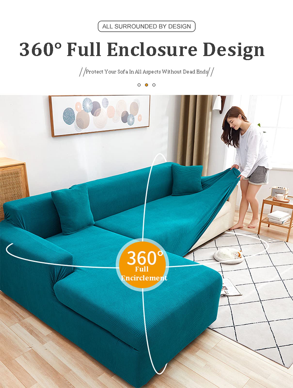 Pokrowiec na kanapę o wysokiej rozciągliwości Sofa narzuty dla zwierząt domowych, segmentowy pokrowiec na sofę 1/2/3/4 siedzenia żakardowy szezlong zestaw do salonu kanapa narzuty ochraniacz,F,3 Seater 190~230cm