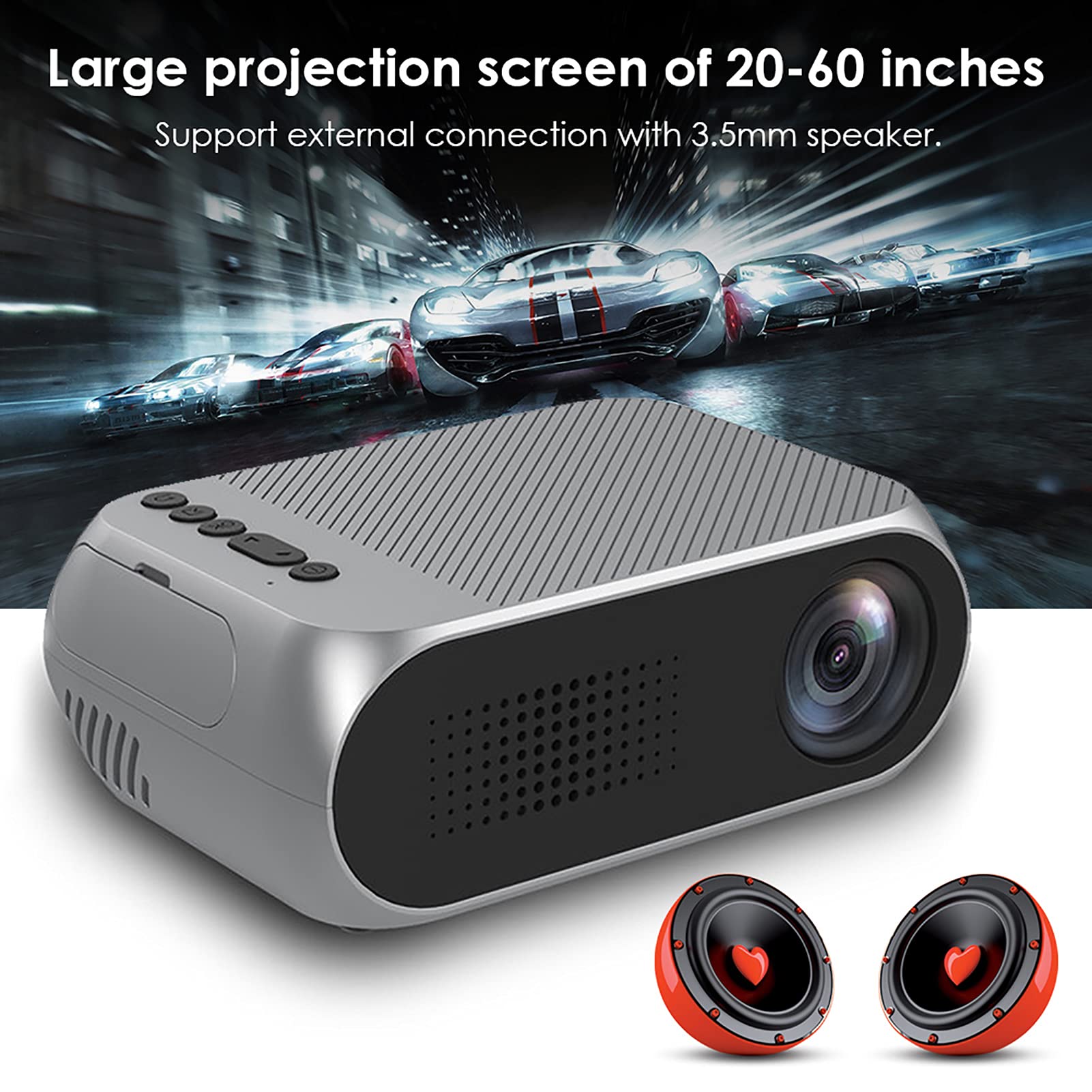 Mini Proiettore Portatile DLP HD 1080P con Batteria Ricaricabile USB LCD Versione Batteria YG320 e Proiettore Cinematografico 100-240 V(EU)