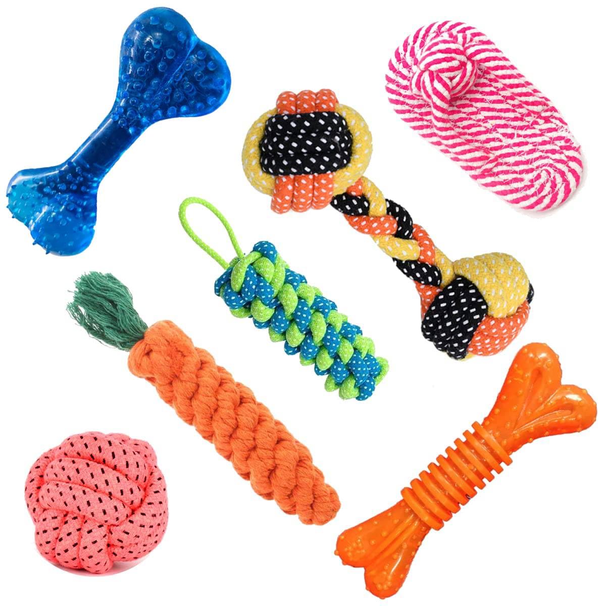 YOUHAVEDEAL Rope Toys Puppy Chew Toys Set of 7, Dog Cotton Rope Toys and Dog Cotton Ball for Small Medium Large Breeds, Relieves Stress Dog Training (B09H7J6X1J) Amazon Price History, Amazon Price Tracker