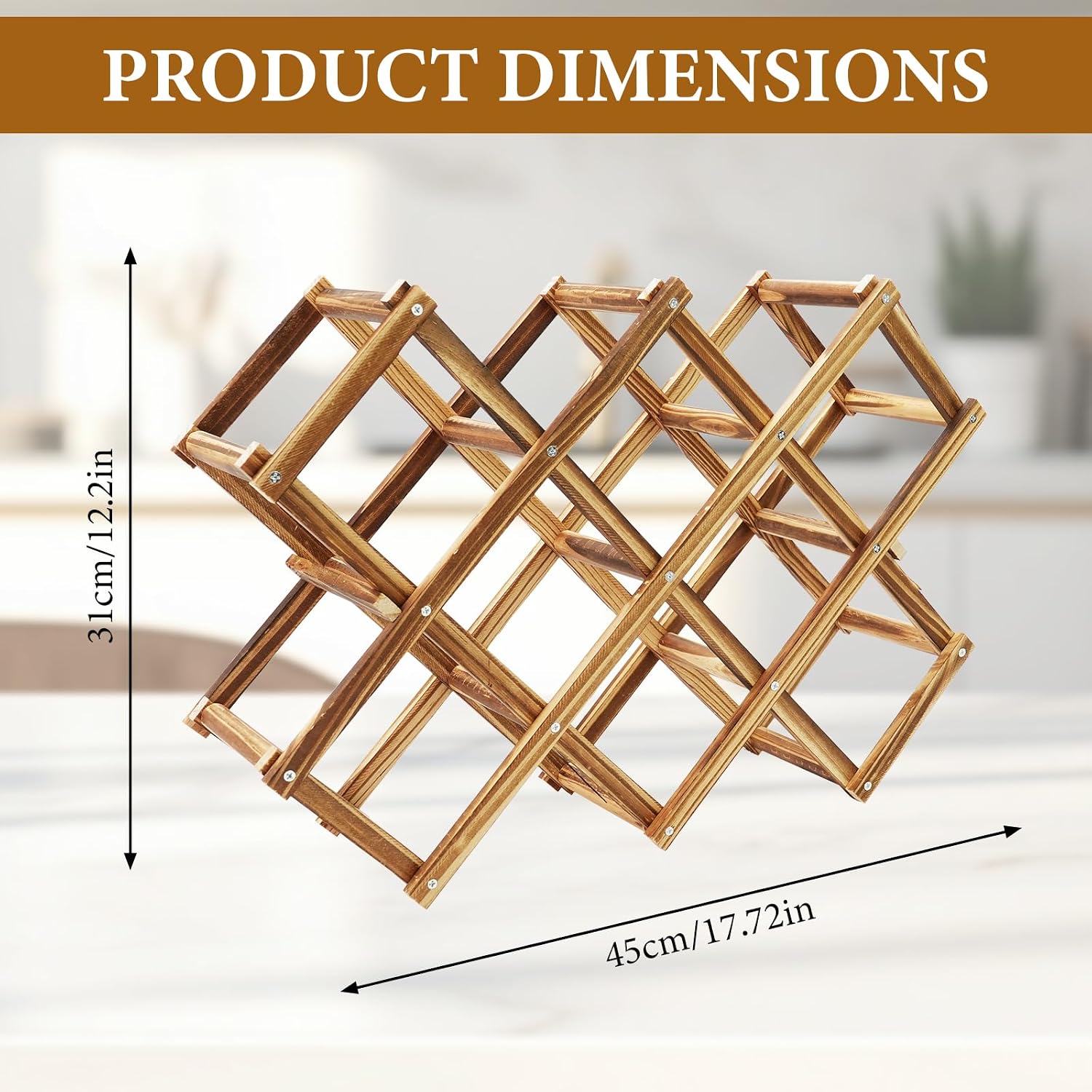 WRENYZK 2 Set 10 Bottle Wine Racks, Countertop Wine Rack, Wooden Wine Holder, Space-Saving Organizer, Bar Stand for Liquor, Modern Wine Shelf for Kitchen, Home, Restaurant, No Need Assembly