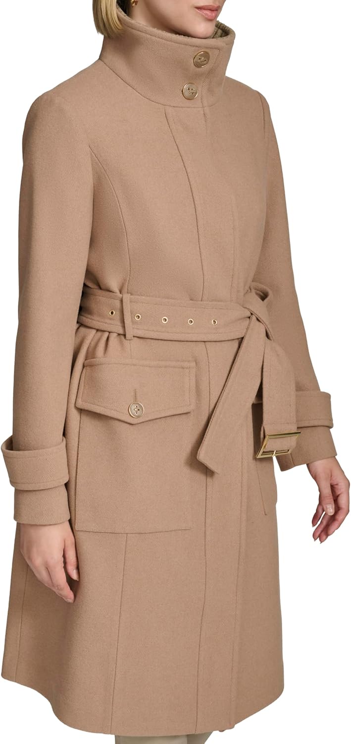 Andrew Marc womens Stand Collar Belted Wool Trench Coat With Soft Ribbed-knit Collar Detail - Image 3