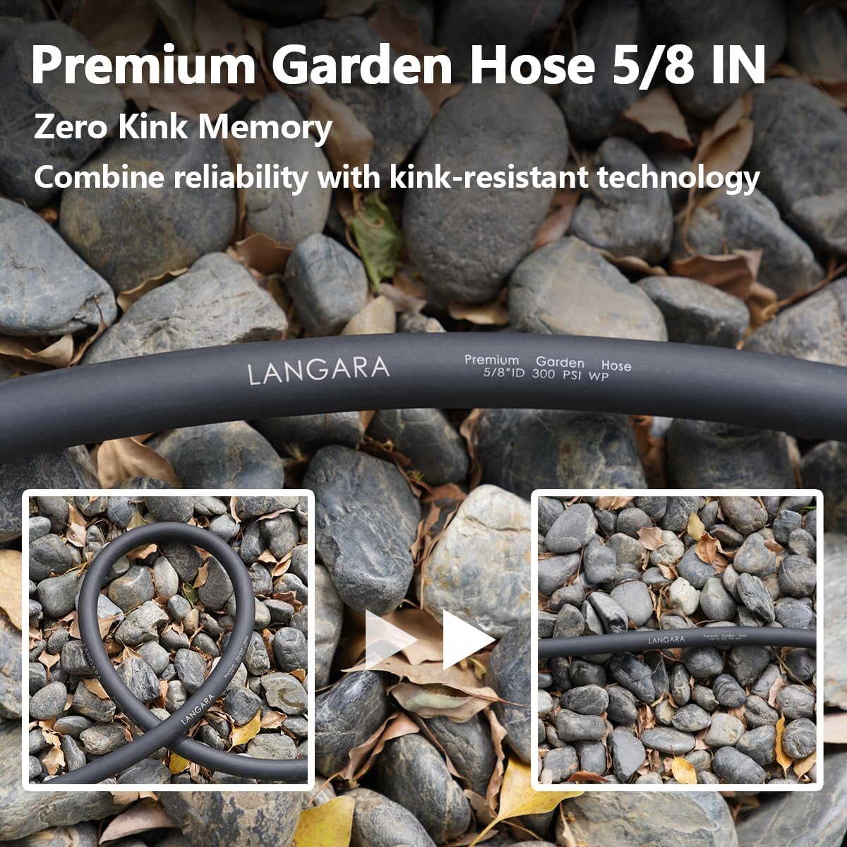 Heavy Duty Premium Garden Hose  5/8, 300PSI Working, 1000PSI Burst, Hybrid Rubber Water Hose with Transparent Swivel Handle - Hot/Cold Water - Five Layered Braiding with Brass fittings (Black)