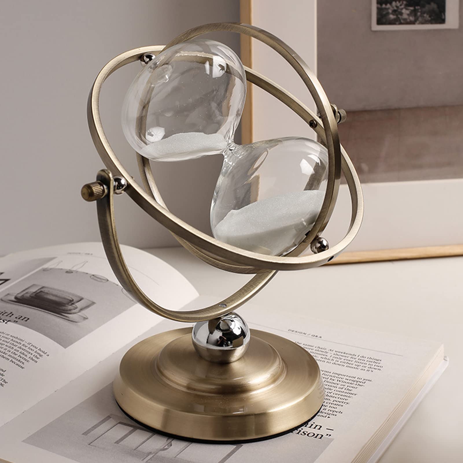 Sanduhr Groß Vintage, Messing, 60 Minuten, 360° drehbar, Schwarz | Versiegeltes Glas verhindert Auslaufen, doppellagige Rotation für flexible Blickwinkel, ideal als Geschenk für Büro