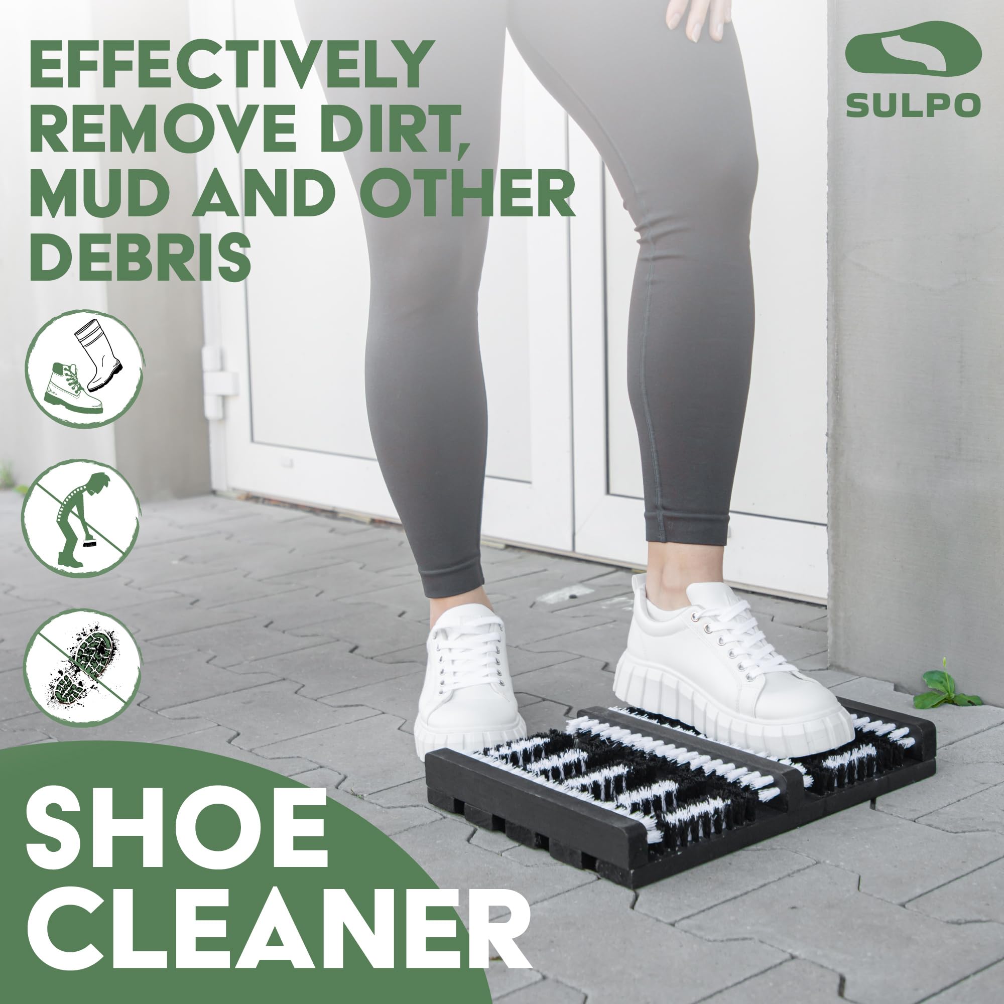 SULPO Cepillo para zapatos para exteriores, resistente a la intemperie, antideslizante, cerdas extra duras para barro, arena, nieve, color negro