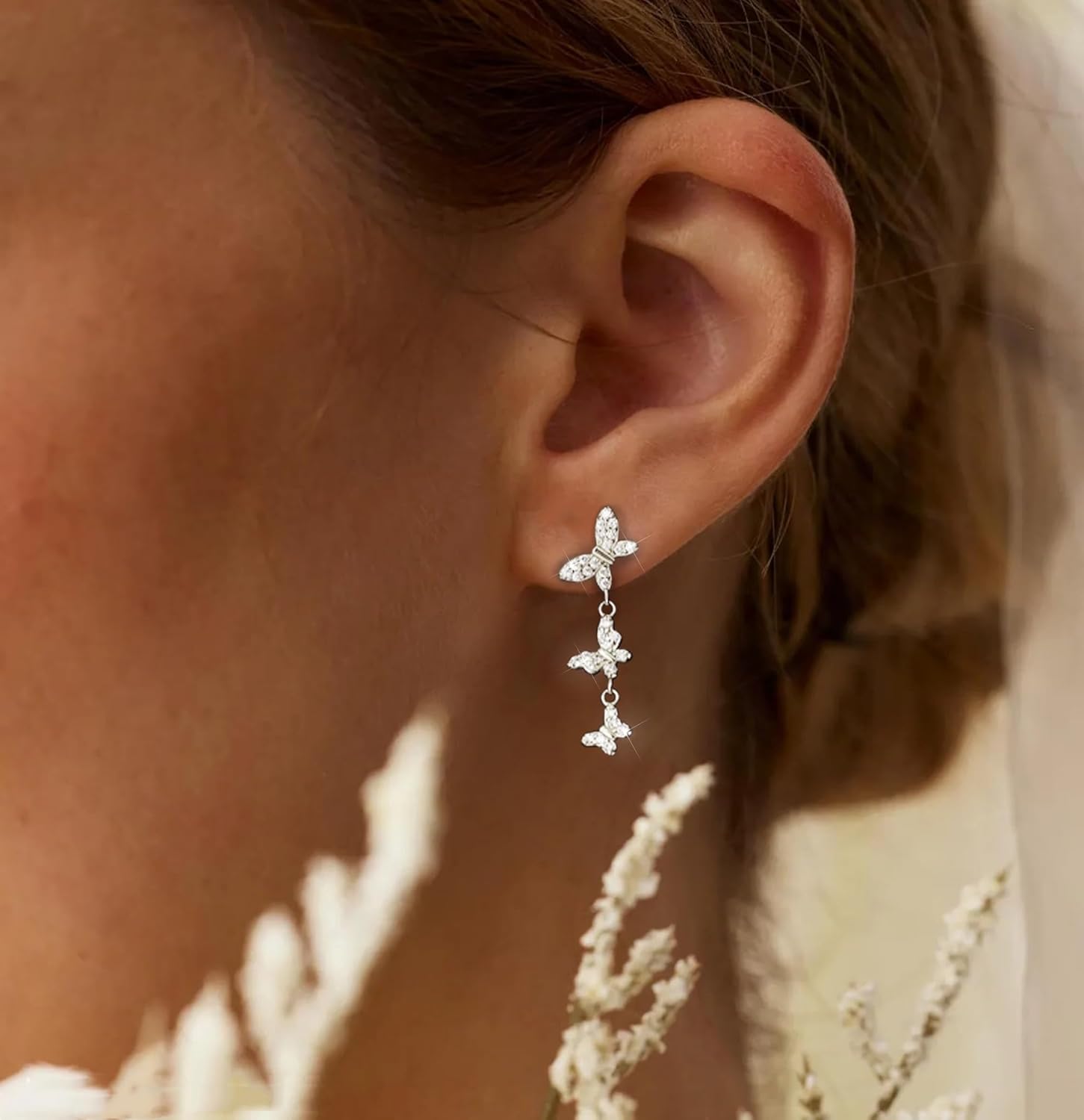 14K Gold Plated Dangle Earrings for Women Dainty Silver Drop Earring Trendy Small Long Dangling Wedding Bridesmaid Hoop Diamond Crystal Cute Earring Jewelry Valentine Gifts - Image 5