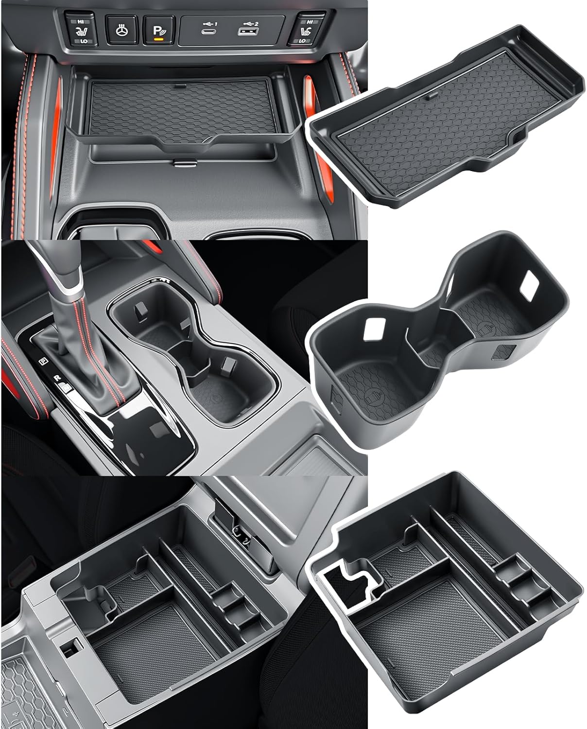 BIBIBO 3Pack for 2025 Nissan Frontier Center Console Organizer 2025 2026 Nissan Frontier Console Armrest Tray+Cup Holder+Wireless Charging Mat Frontier Insert Organizer 2025 Frontier Truck Accessories