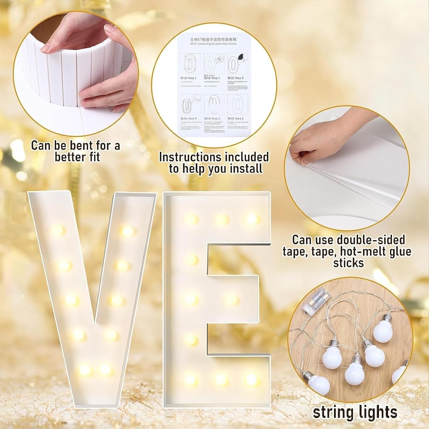 マーキー文字ライト 大型 LED ライトアップ文字 - 数字文字モザイク LED ランプ、卒業祝いパーティー装飾用(Letter O