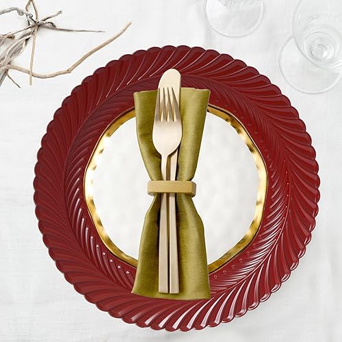 Miniatura 7 de Gifturbo Platos rojos redondos de 13 pulgadas, juego de 6, cargadores de platos de arrecife de plástico para platos llanos con bordes en relieve,