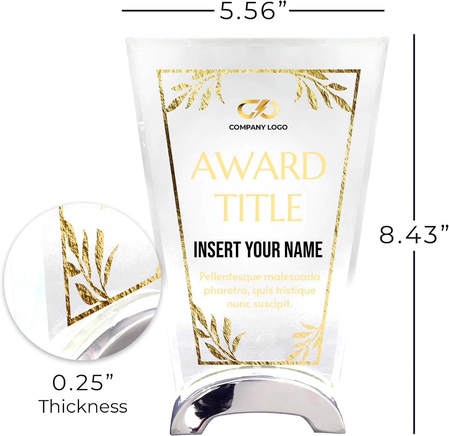 8.5" Personalized Glass Plaque for Awards and Trophies, Custom Award for Employee of the Month, Retirement, Leadership and Appreciation Gifts B (Design 6)