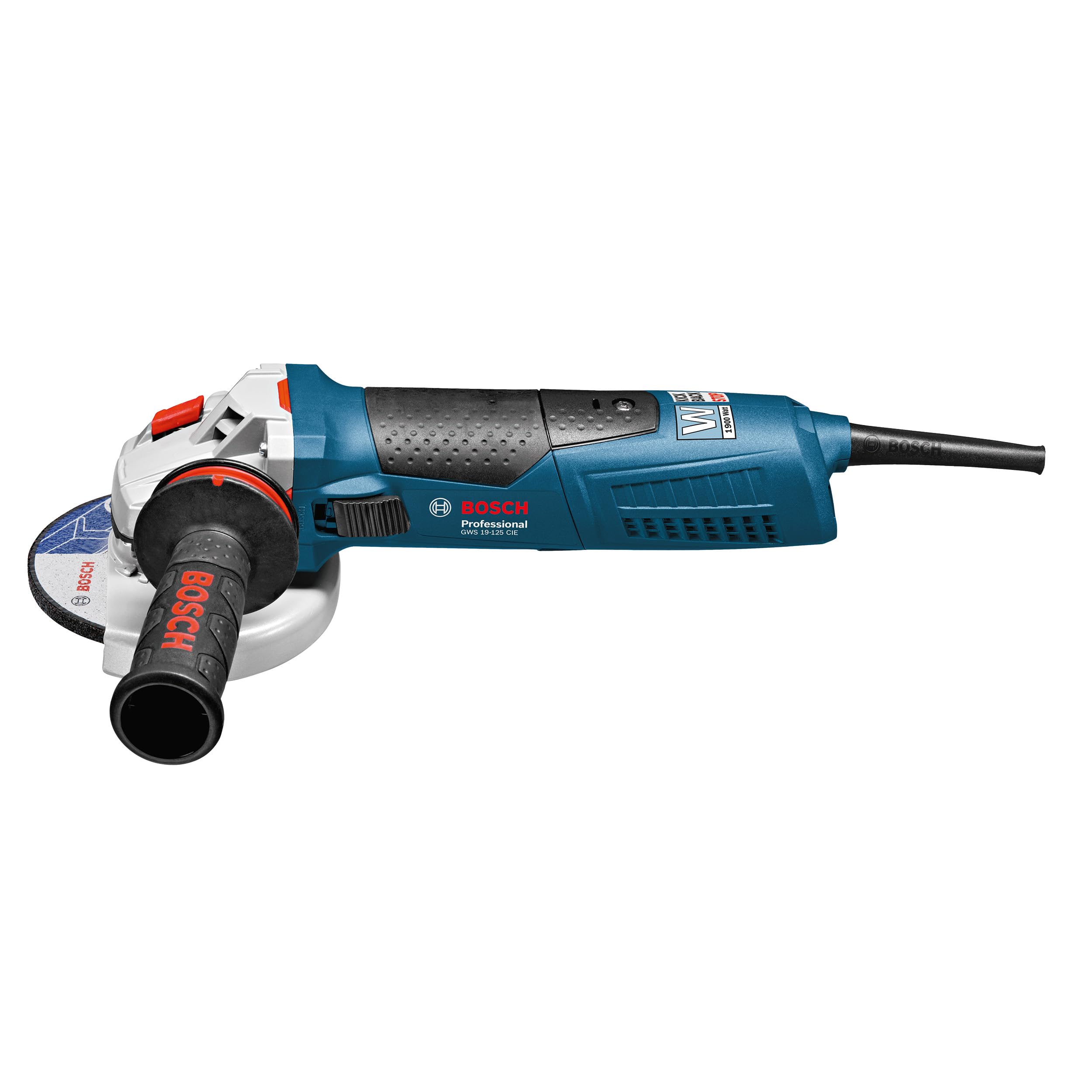 Bosch Professional 060179P002 Smerigliatrice Angolare GWS 19-125 CIE, da 125 mm, con Regolazione della Velocità, Kickback Stop, Confezione in Cartone, 1900 W