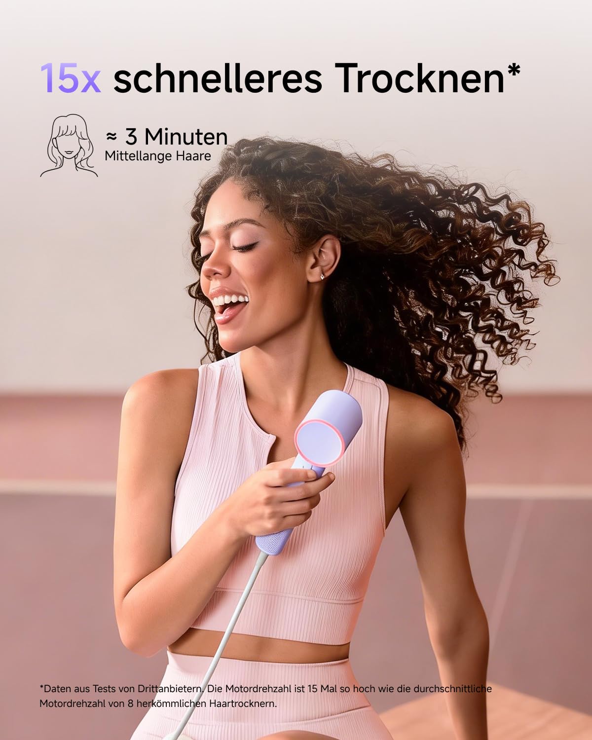 Laifen Air Haartrockner, 280 g leicht, bis zu 15× schneller, Lavendel | Glättungsdüse, 200M Ionen, 110.000 U/min, 60 dB, Thermo-Control, 3 Min. Schnelltrocknung, Kindermodus, Reiseföhn