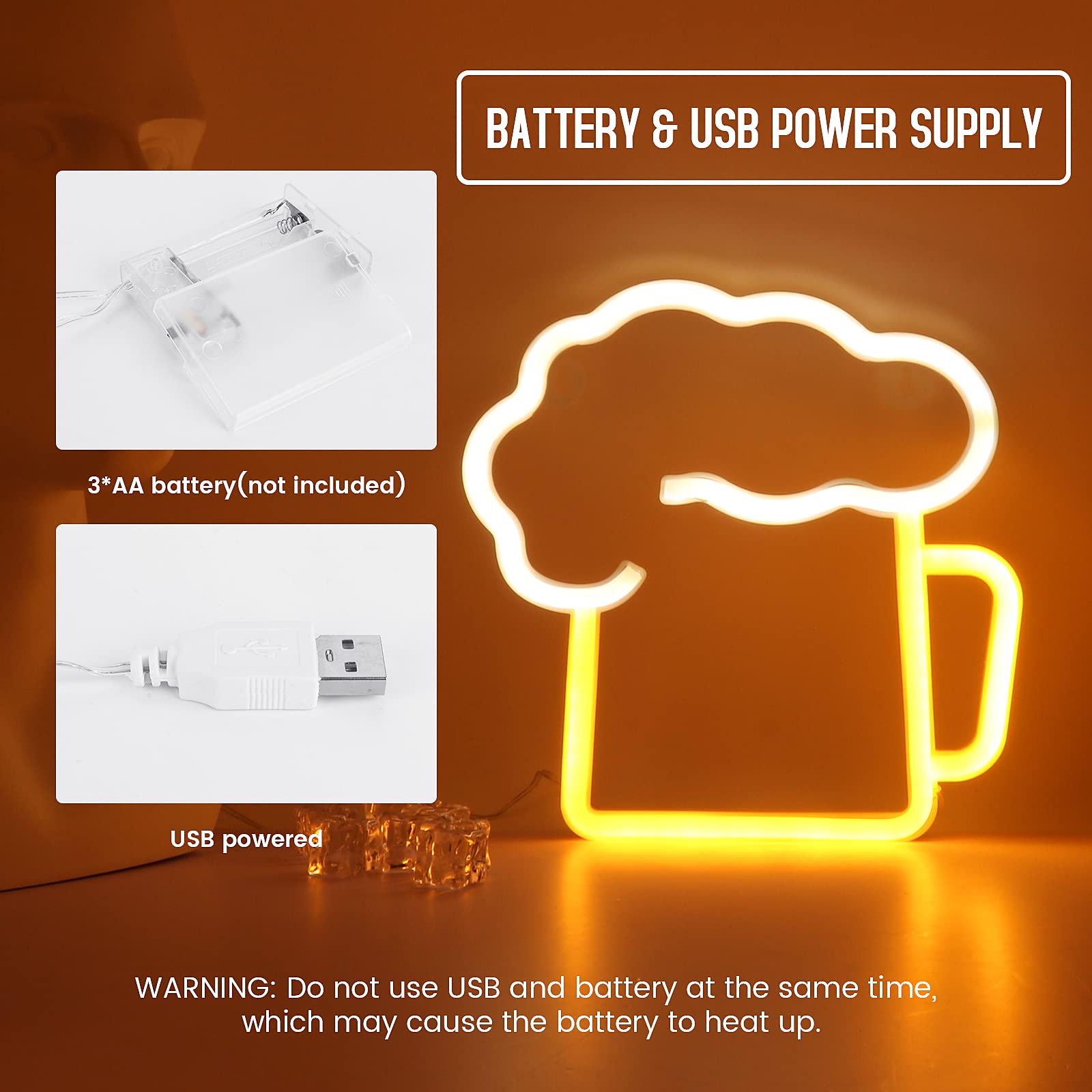 LUFEIS Insegna Luminosa LED Bar, Luce Al Neon, Bianco Caldo, Alimentata Tramite USB o Batterie, Accessori per Partito Sbarra Club Matrimonio Compleanno
