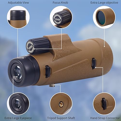 Miniatura 2 de Nuevos monoculares 2024 para adlut de alta potencia, telescopio monocular HD de 12 x 50 con adaptador para teléfono inteligente, bolsa de viaje,