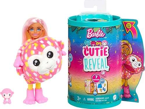 Miniatura 1 de Barbie Muñecas pequeñas y accesorios, Cutie Reveal Muñeca Chelsea con disfraz de mono de peluche y 7 sorpresas, incluyendo cambio de color, serie