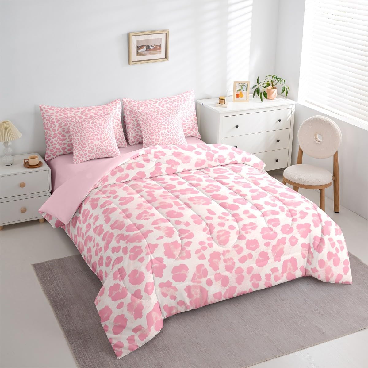 Feelyou Pink Leopard Twin Comforter Set with Sheets for Kids Boys Girls Cheetah 7 Pieces Bedding Set Animal Print Bed in a Bag Leopard Fur Print Room Decor Safari Soft Lightweight Microfiber