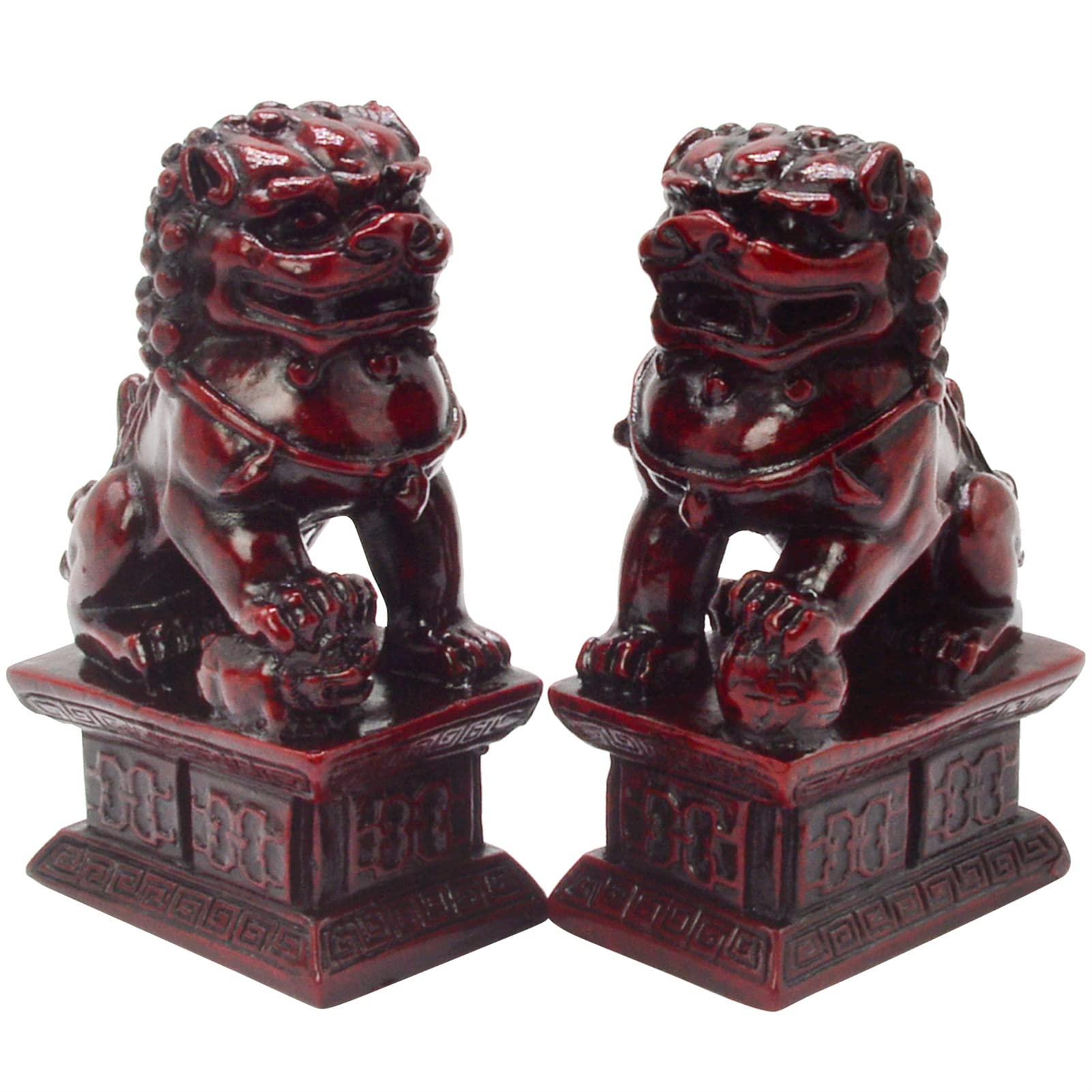 Feng Shui Fu Foo Dog Lion Wealth Good Luck Amulet Protection Statue Home Figurine Housewarming (Red)