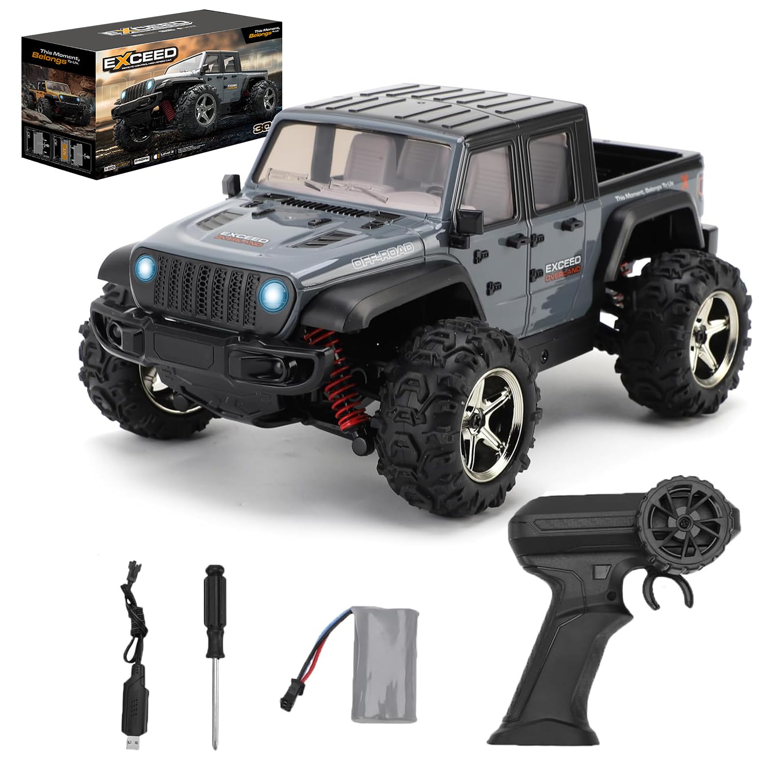 Hylukon Remote Control Car, 2.4GHz High Speed 35KPH Crawler Toy, 1:20 Scale Electric Off Road Vehicle with LED Headlights, Hobby RC Truck Toy for Adults (1 Batteries)