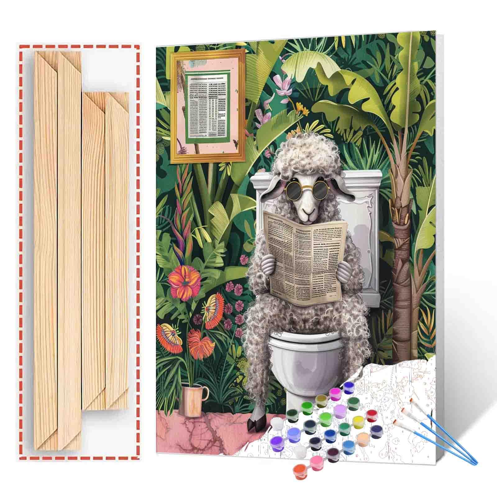 Tucocoo Paint by Numbers Kits with Brushes Acrylic Paints on Canvas Funny Sheep on Toilet for Adults Picture for Home Wall Decor 40x50cm (DIY Frame) โ image 1