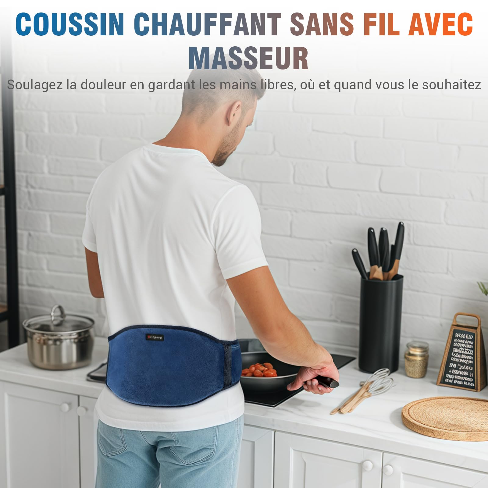 Comfytemp Ceinture Chauffante Lombaire sans Fil avec Massage Vibrant,3 Niveaux de Température & 3 Modes de Massage, Ceinture Dos Chauffante pour Détendre les Dos, Arrêt Automatique, 18x147cm