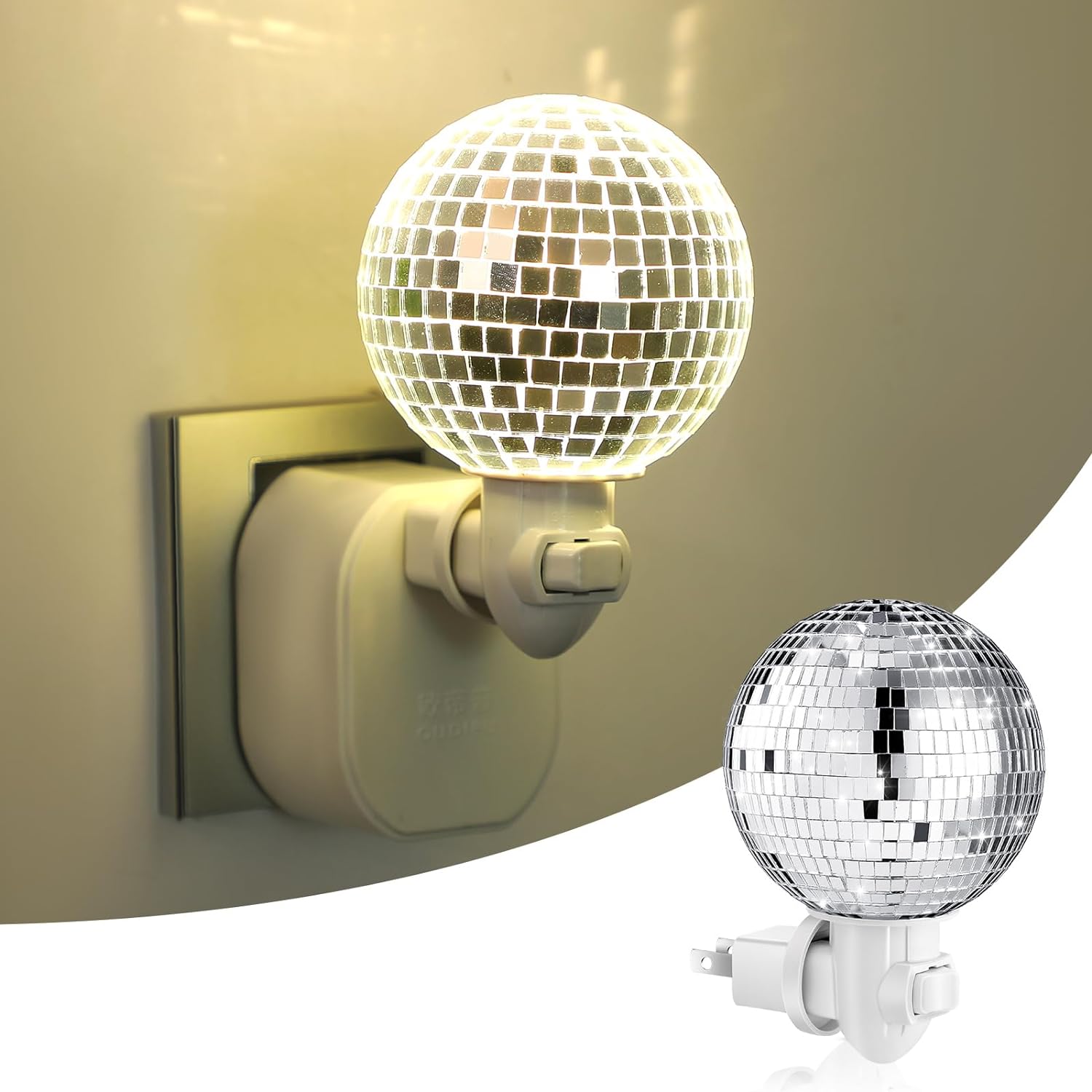 Disco Ball Night Light Plug in Wall LED Lamp Silver Disco Nightlight Reflective Mirror Ball Lights Decoration Gift for Bedroom, Bathroom, Toilet, Stairs, Kitchen Corridor